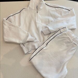 Athleta  white sweat set Quarter Zip Sweatshirt  Black trim XSmall Pants Small